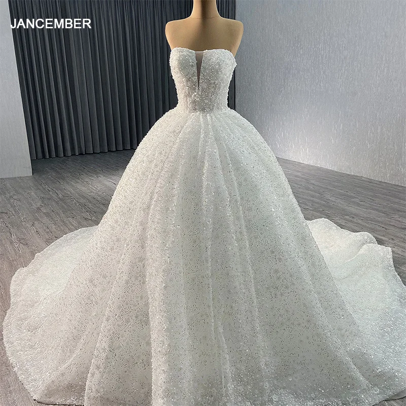 

Jancember Gorgeous Chapel Train Ball Gown Wedding Dresses 2024 Elegant Strapless Beading Vintage Bridal Gown vestidos de novia