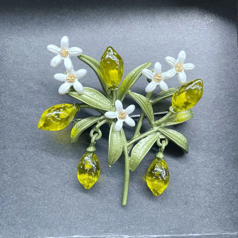 Fashion Elegance Lemon Brooches Flower Leaf Fruit Orange Blossom Corsage For Women Accessories image 6