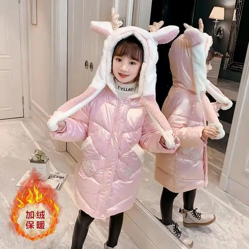 

2023 Teenage Kids Parka SnowsuitWinter Down Jacket For Girls Coat Waterproof Shiny Hooded Children Outerwear Clothing 4-12 Year