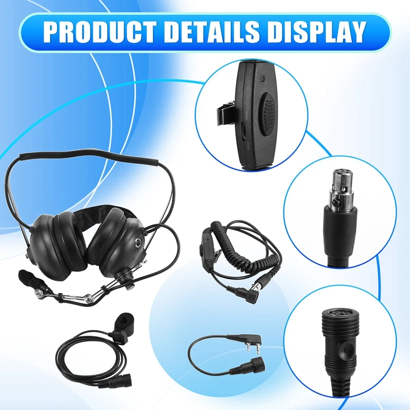 Noise Cancelling Aviation Microphone Headset Walkie Talkie Earpiece Head-Mounted Noise Reduction Ear Covers