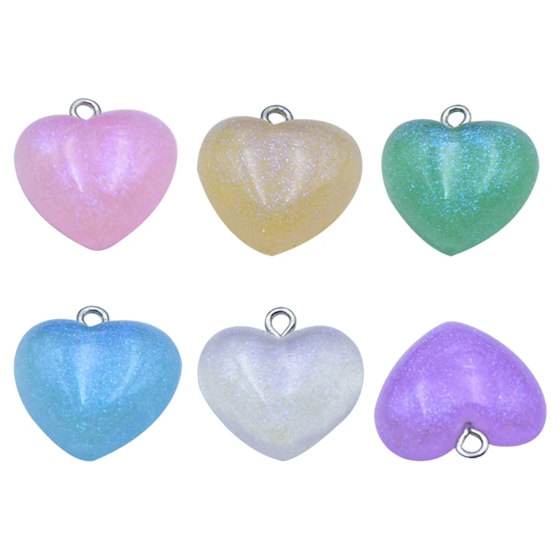 Glittering Heart Charm Heart Beads Sparkling Heart Accessories Resin Material