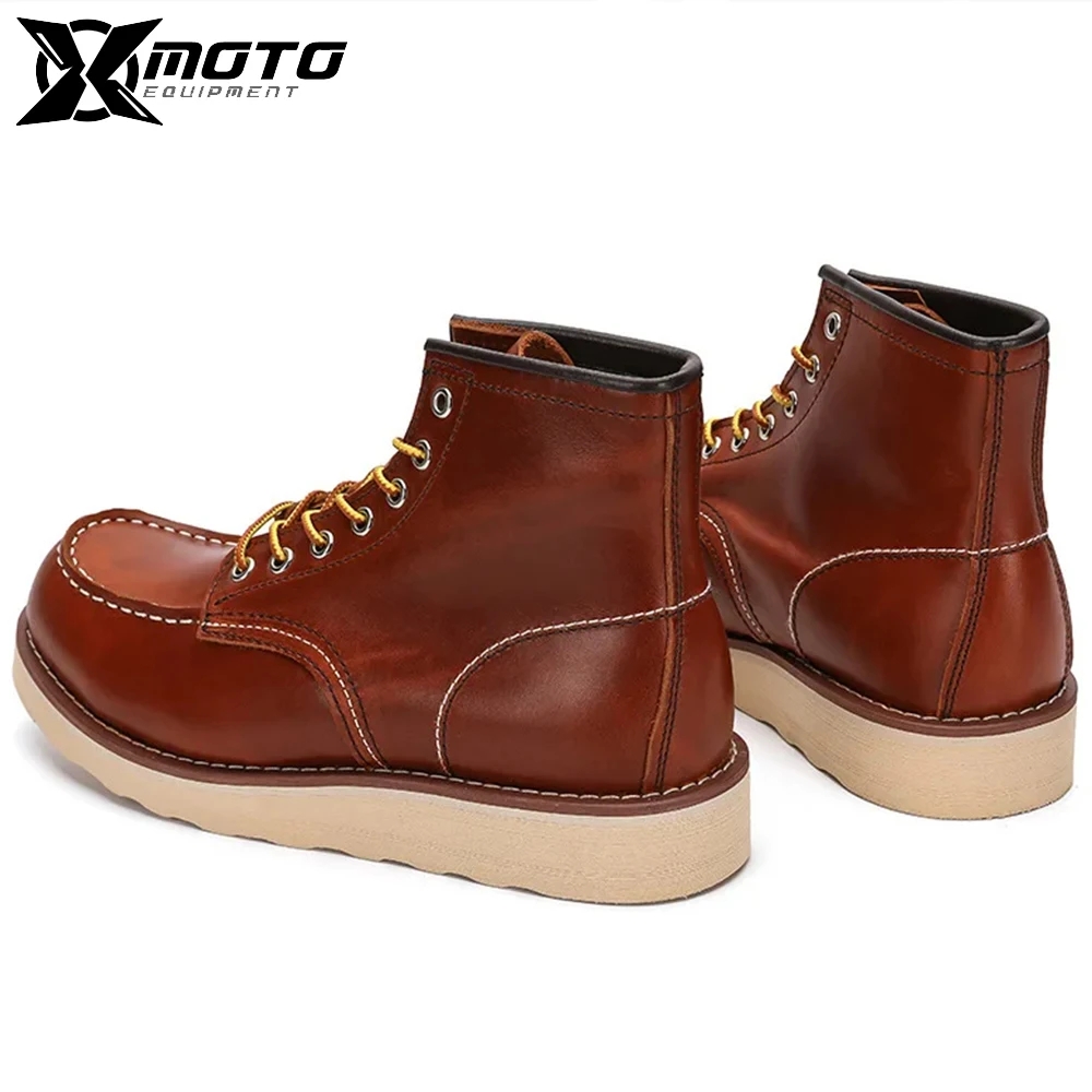 Motorcycle Ankle Boots Genuine Leather Vintage Shoelace Ankle High Work Boots EU 39-44 Racing Super Quality Cowhide Casual Boots