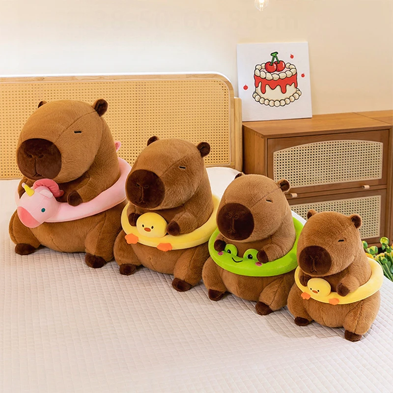 Kawaii Plush Toy Cute Yellow Duck Unicorn Frog Inflatable Ring Capybara Stuffed Animal Kids Birthday Xmas Gift Cuddly Pillow Pal