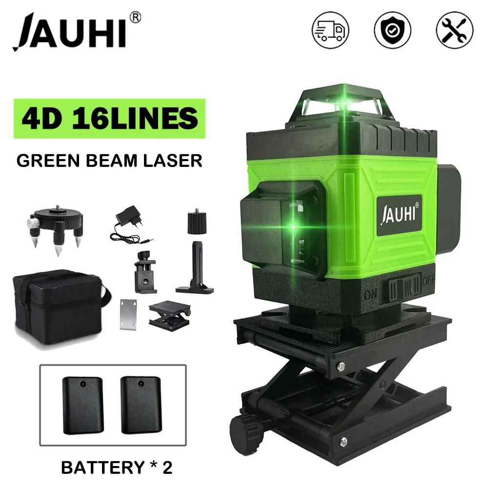 JAUHI 4D 16 Lines Laser Level green line Self-leveling 360 Horizontal And Vertical Super Powerful green Beam Laser Level