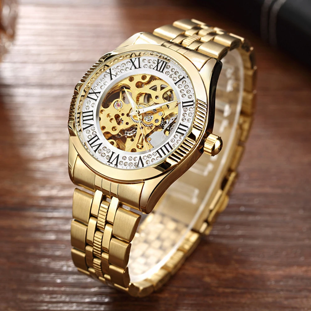 Top Brand Luxury Watches Men Hollow Automatic Golden Skeleton orologio meccanico orologio da uomo impermeabile