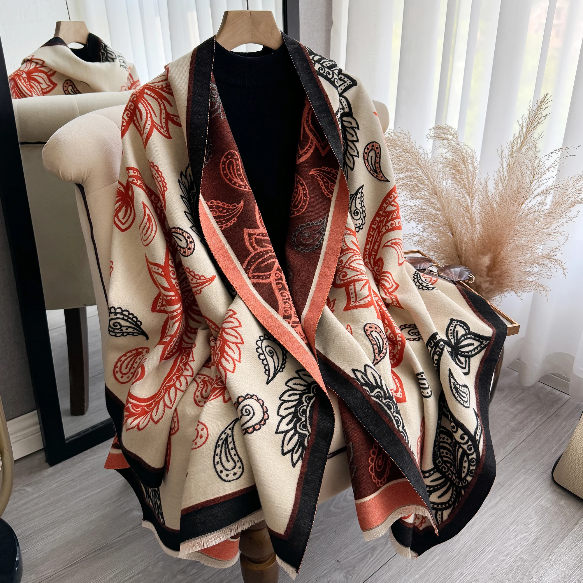 

Зимнее дизайнерское одеяло из пашмины, кашемировый шарф для женщин, теплые толстые шали и накидки, пончо, женский глушитель Bufanda Echarpe с кисточками