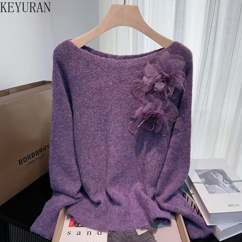 

French Gentle Bat Sleeve Round Neck Pullover Sweater for Women Casual Loose Fitting and Slimming Knit Sweaters Female Jumpers