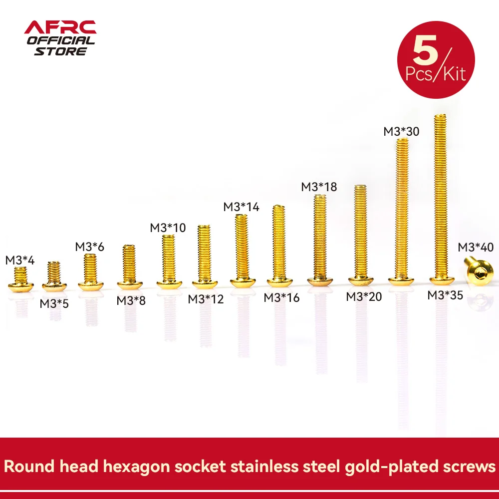 

Винт AFRC M3 с круглой головкой и покрытием из титана и золота, шестигранный винт с шестигранной головкой, длина винта 4-40 мм