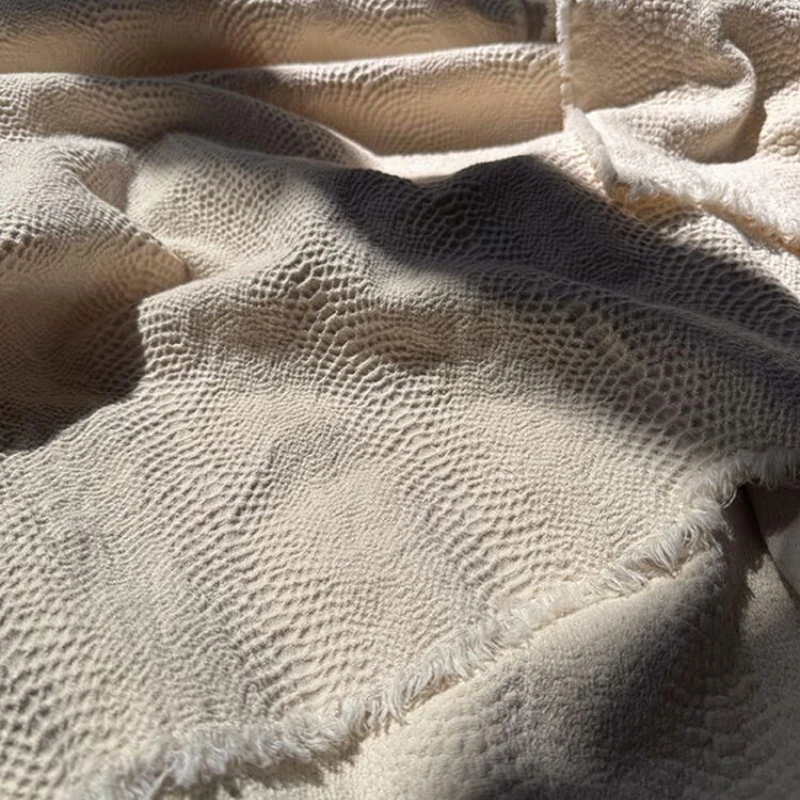 Jacquard Fabric Beige Thickening Overcoat Pillow Clothing Designer Cloth Apparel for Diy Sewing Cotton Material