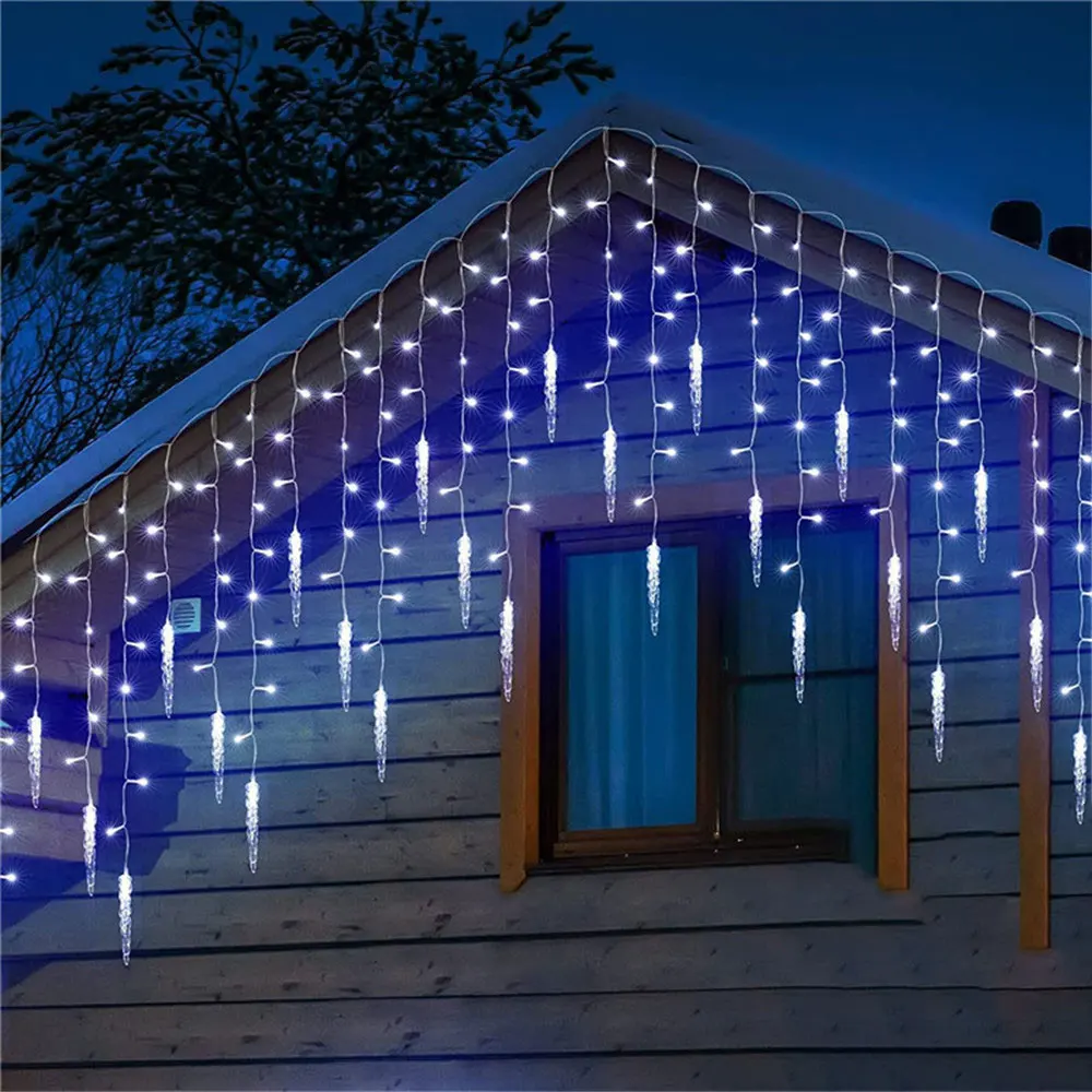 LED Curtain Icicle String Lights Christmas Garland Waterfall Droop 0.6-0.7m Garden Street Outdoor Decorative Holiday Light