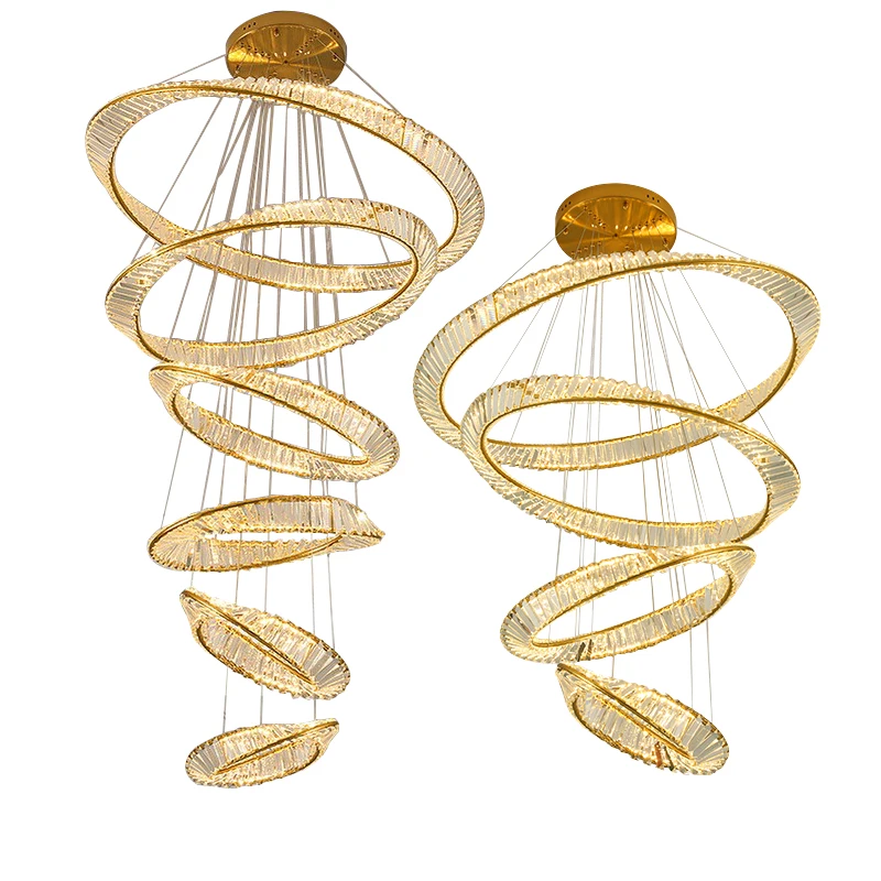 

Modern 2025 Gold Crystal Circle Chandeliers Large Home Decor Living Room High Ceiling Big Chandelier Dimmable Easy Installation