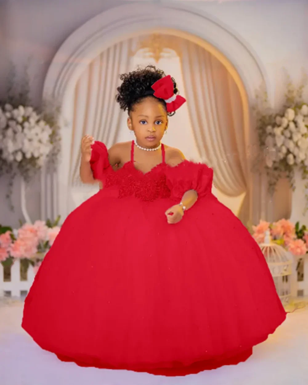 결혼식을위한 귀여운 꽃의 소녀 드레스 핑크 반짝 이는 스팽글 스파게티 스트랩 Tulle 드레스 아기 사랑스러운 생일 파티 공 가운