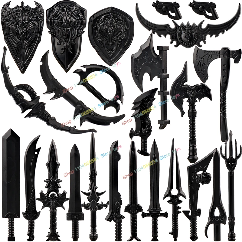 5PCS PJT08 Medieval Military Cavalry Knife Sword Hatchet Flame Arm Weapons Accessories Building Blocks bricks Kids Puzzle Toys