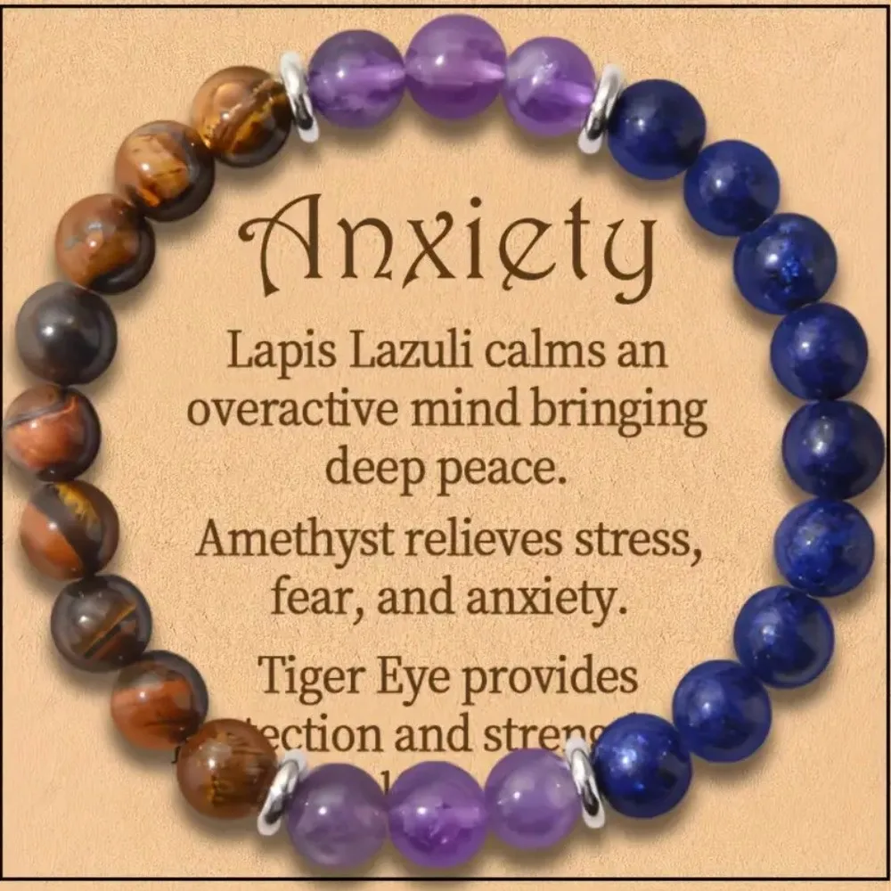 Amethyst Tiger Eye Lapis Lazuli Protection Bracelet, Unisex Anxiety Relief Beaded Healing Jewelry Gift