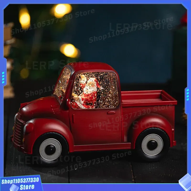 Retro Red Car Snow Truck Christmas Ornament Creative Crystal Ball Music Box Holiday Decoration Gift for Kids Home Decor
