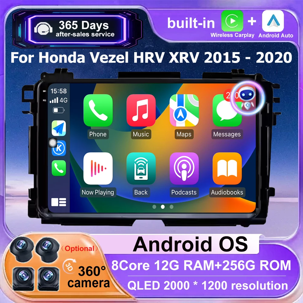 Android 16 Auto Carplay para Honda Vezel HR V HRV XRV 2015 2016 2017 2018 2019 2020 Radio de coche GPS reproductor Multimedia pantalla QLED