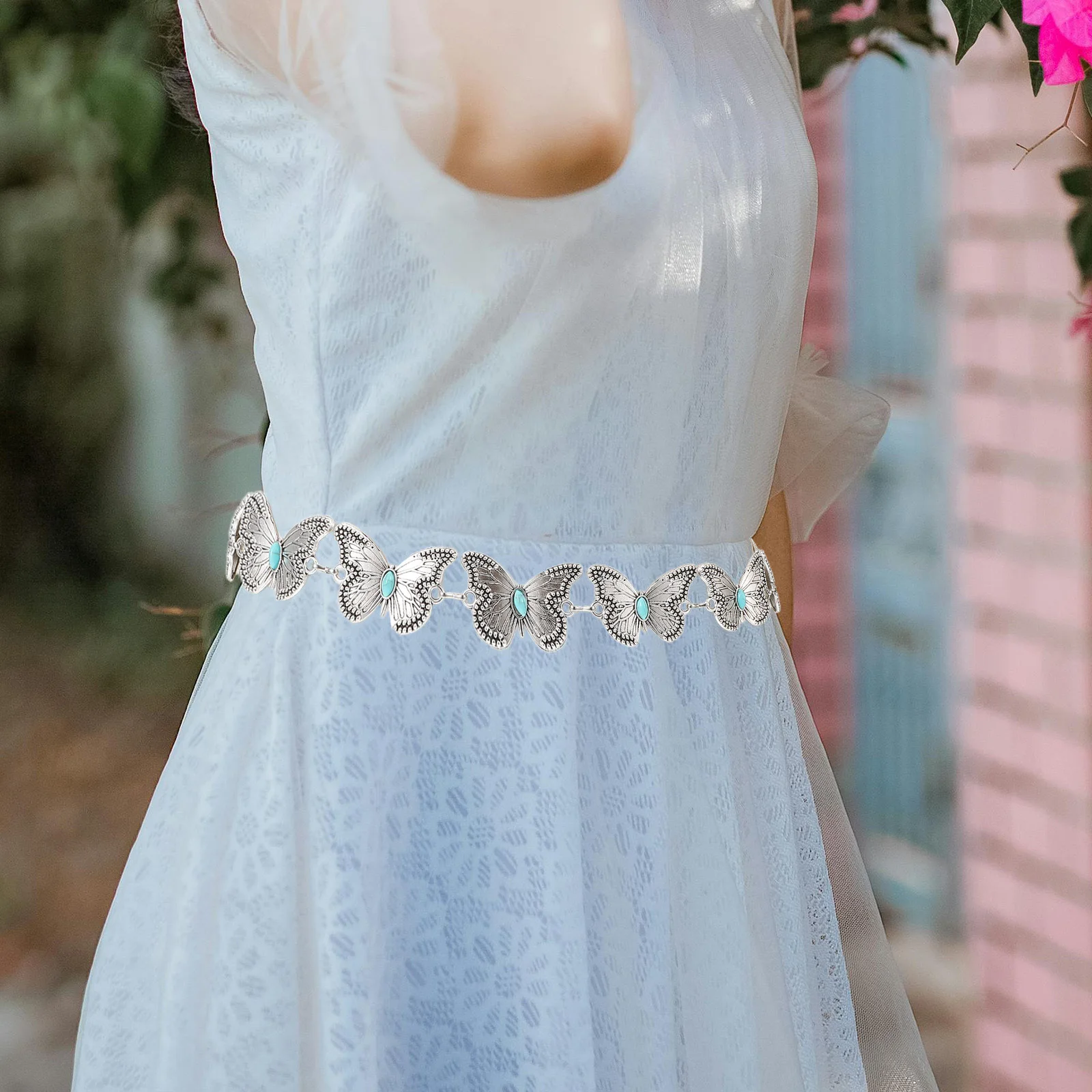 

Retro Turquoise Waist Chain Metal Butterfly Pendant Body Jewelry Beach Party Accessories Body Chains for Women