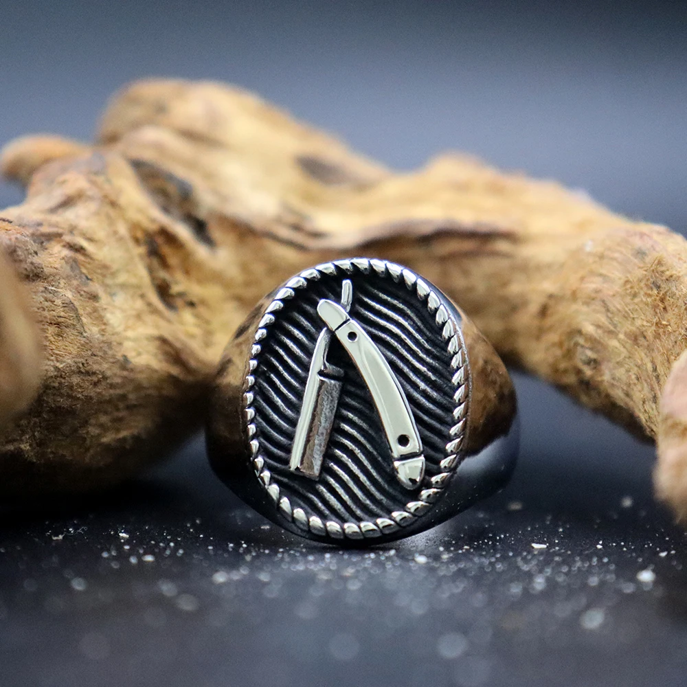 

Stainless Steel Barber Knife Ring Men Cool Punk Vintage Style Razor Signet Ring Male Unique Jewelry Gifts Wholesale