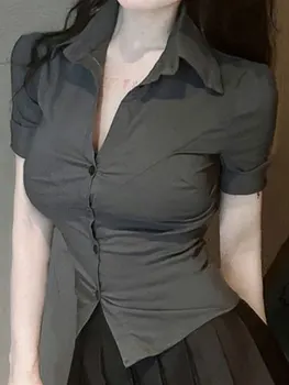 Modna damska bluzka Elastyczne, wąskie ciało Seksowna koszula damska Koreańskie letnie ubrania Streetwear Koszule z krótkim rękawem Nowość