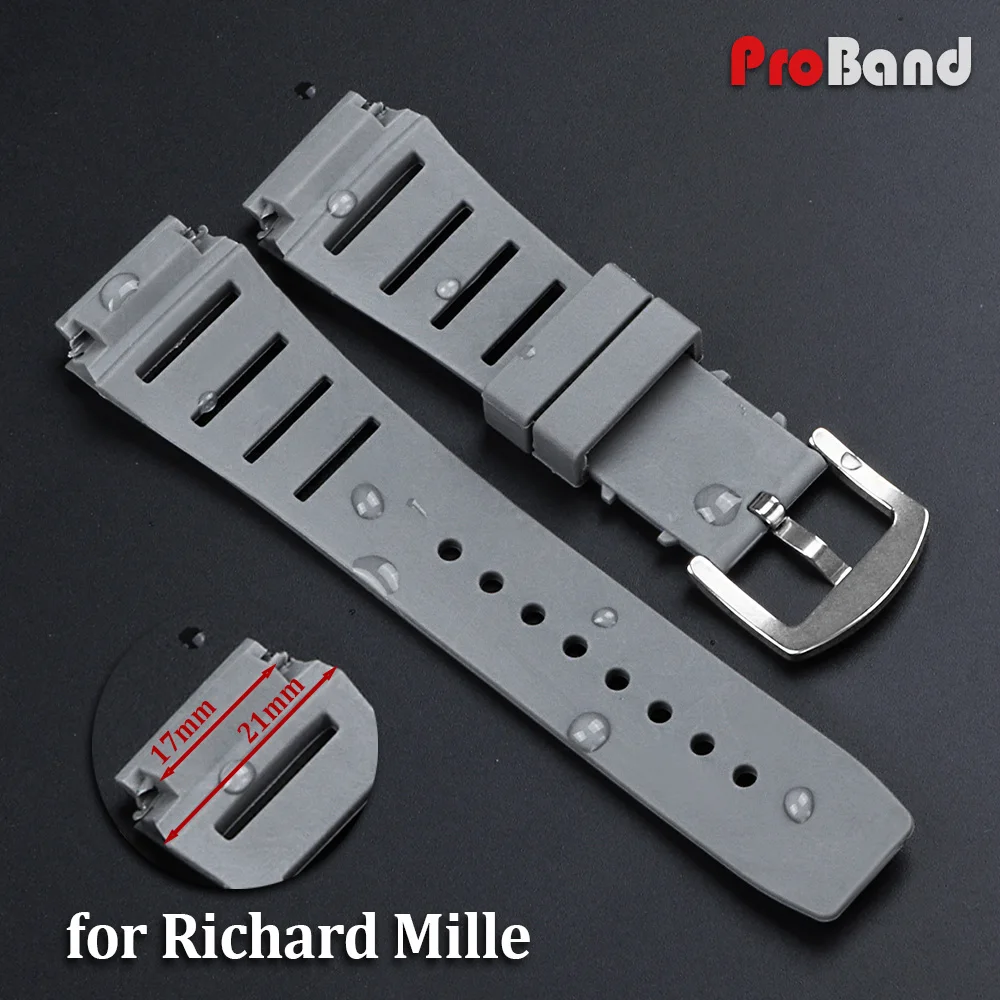 

For Richard Mille RM011 Straps 21*17mm Rubber Wristband Replacement Waterproof Silicone Bracelet Watch Band Men Belt Accessories