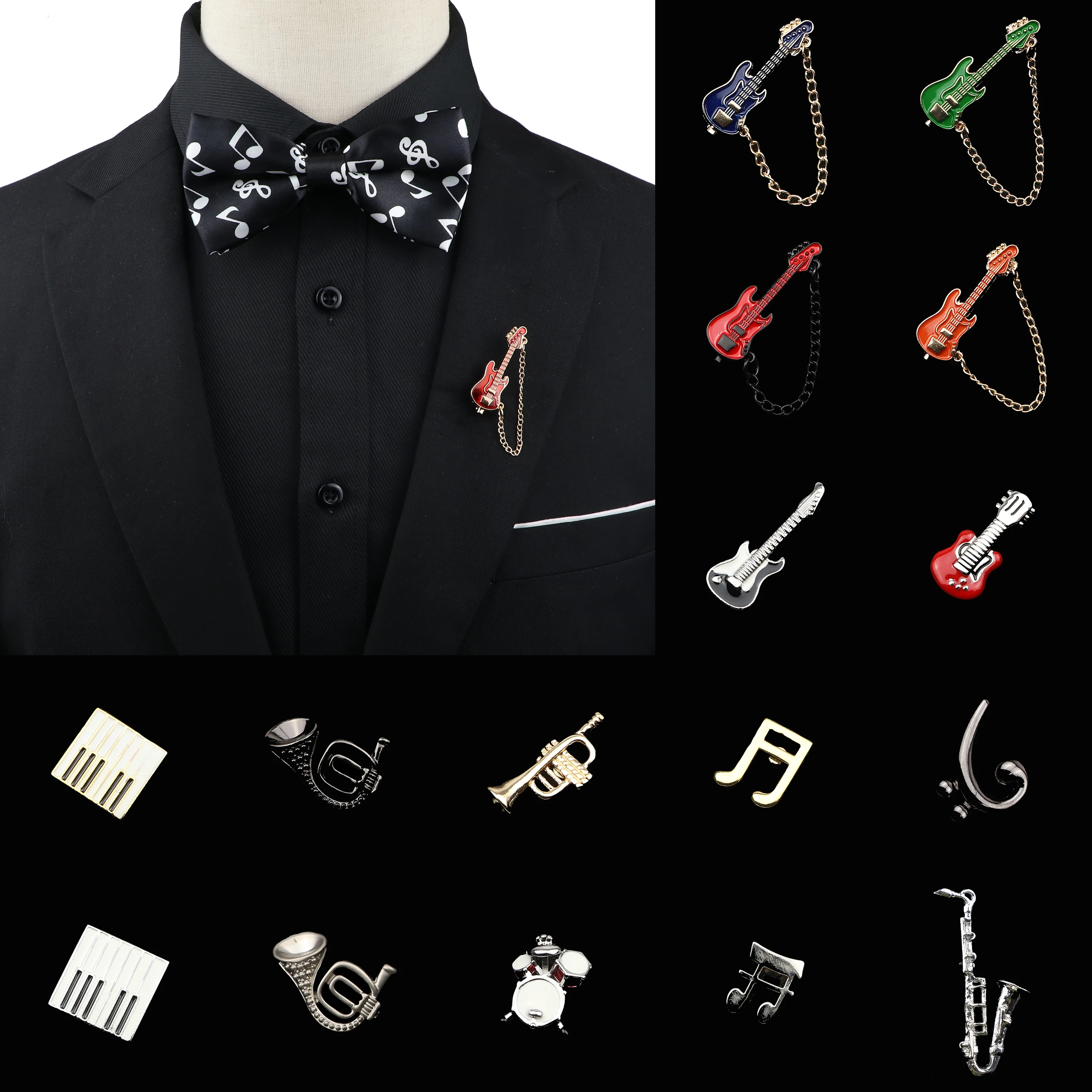 Saxophone Guitar Brooch Music Note Mini Lapel Pin Men Women Suit Jacket Pins Chic Jewelry Shirt Collar Pin Daily Accessory Gift