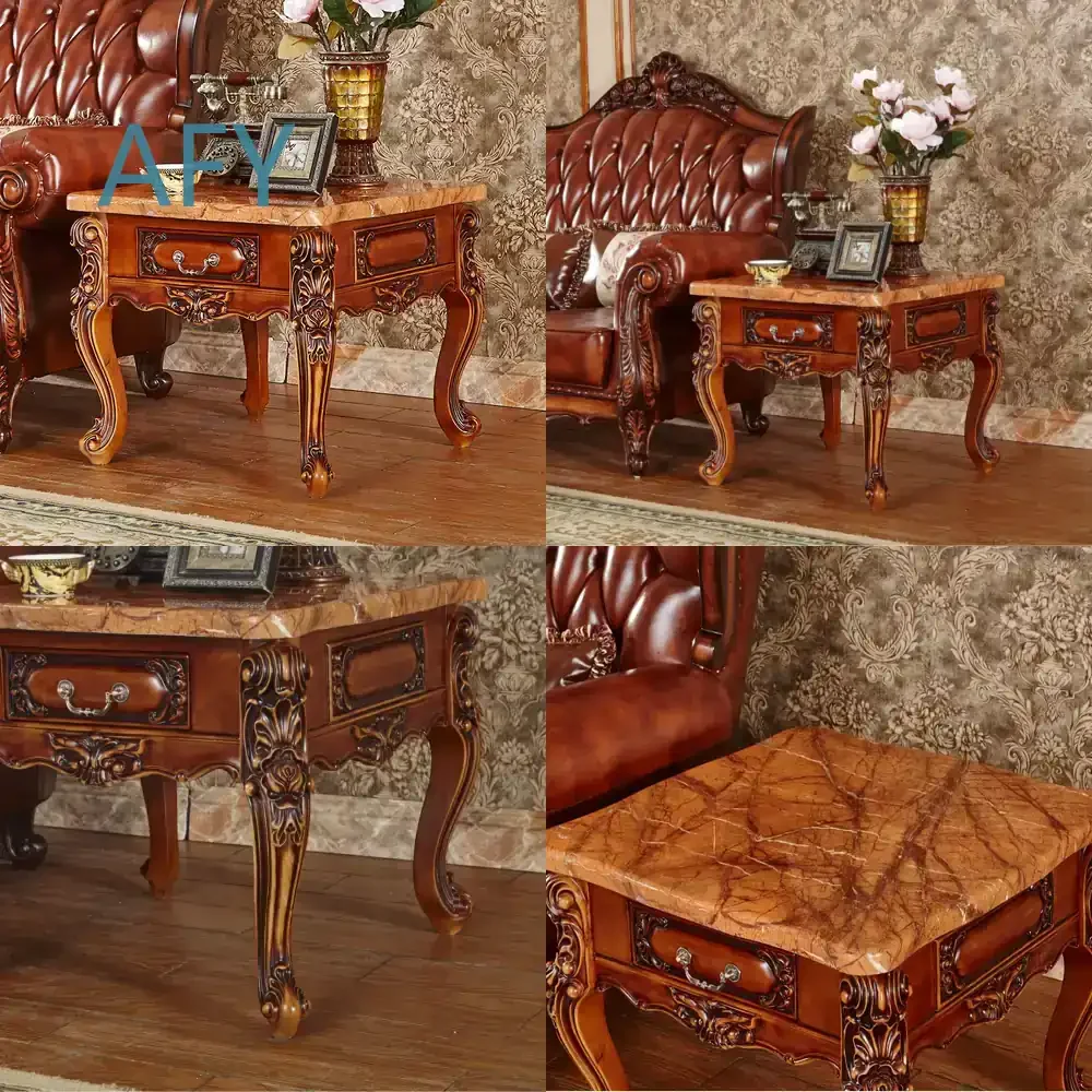 Solid Wood Square Side Table for European Style Sofa Set 70cm Vintage Coffee Table with Drawer for Living Room Decor
