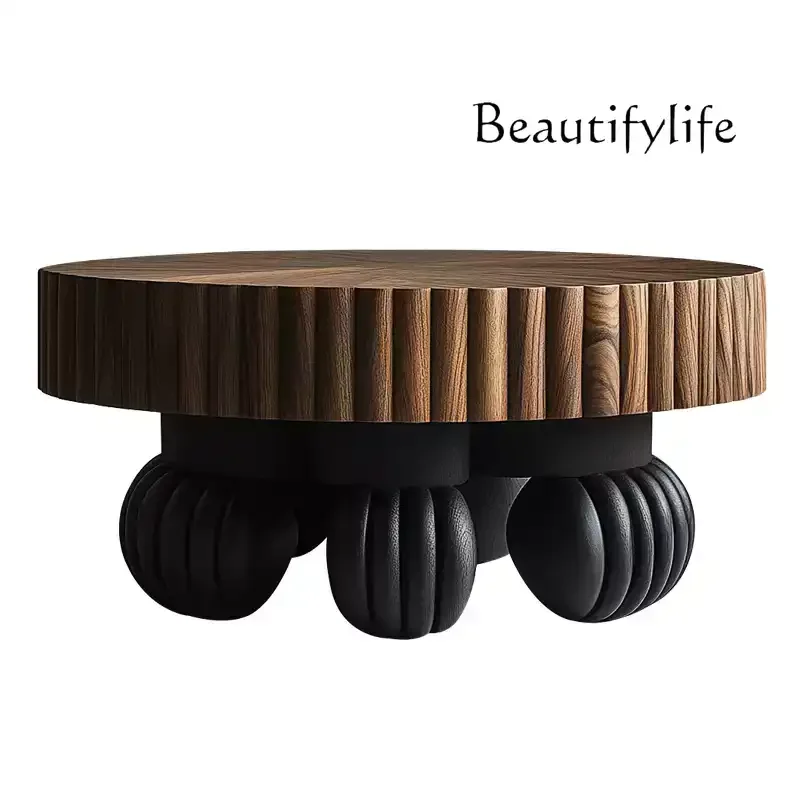 

Medieval pure solid wood art coffee table creative personality practical coffee table living room sofa balcony small round table