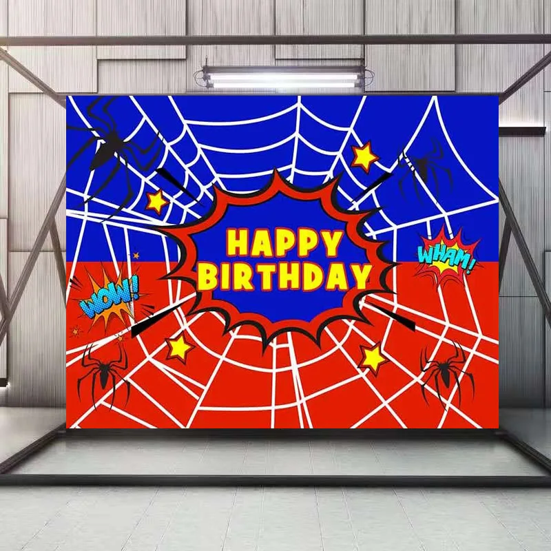 Spider Net Super Hero Comics Photo Background Happy Birthday Boy Gift Party Backdrops Cake Smash Table Banner Decor Poster