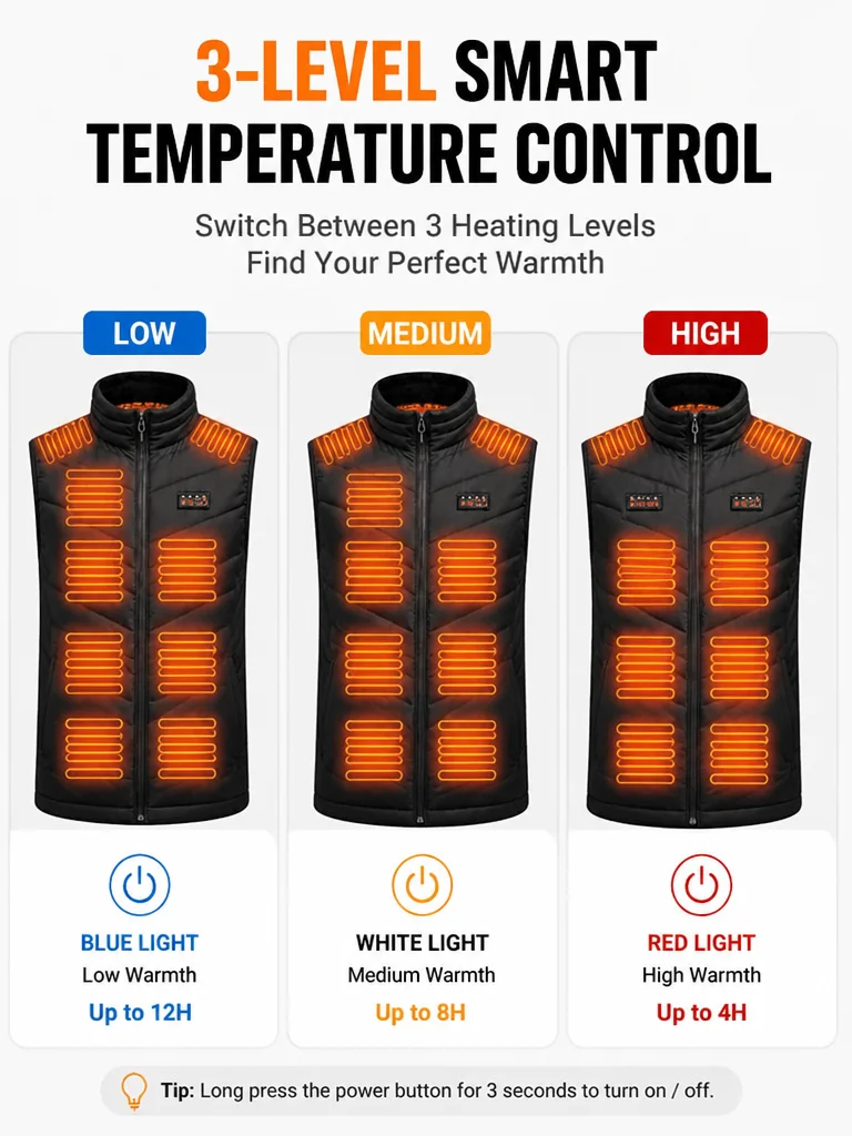 Men's Dual Control 18-Zone Vest Separate Front And Back Heating Control Three Temperature Settings Winter Warm Outerwear No Battery Included