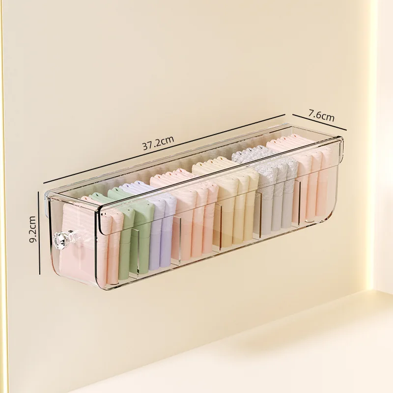 Drawer Organizer for Clothing, Hanging Panty Drawer Organizer for Underwear Socks, Transparent Wall-Hanging Punch-Free Socks Box