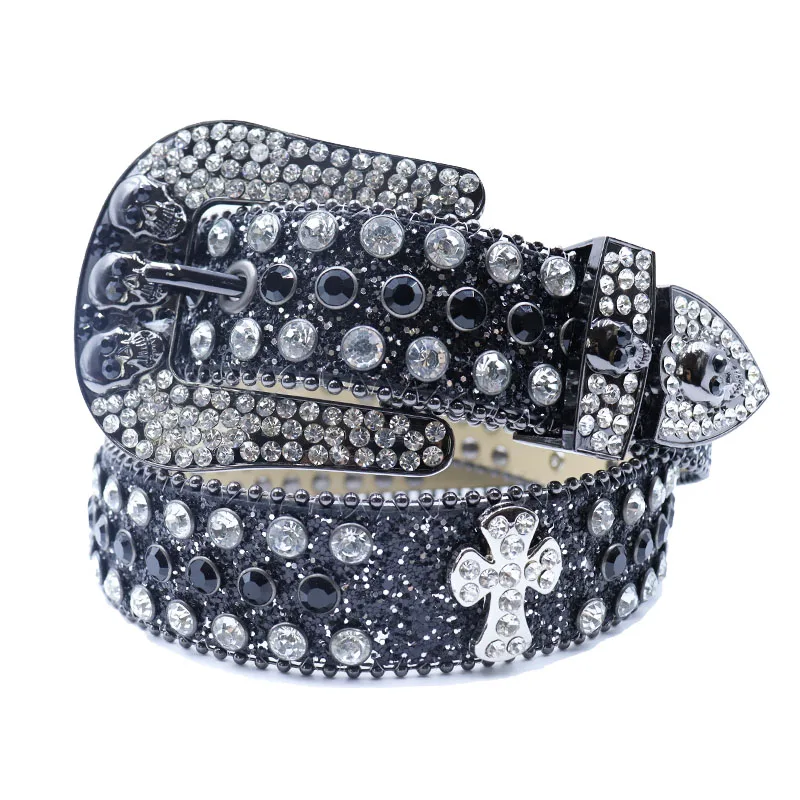 Fashion Punk Men Women BB Western Rhinestone Belt Bling Studded Sparkly y2k PU Leather Belt