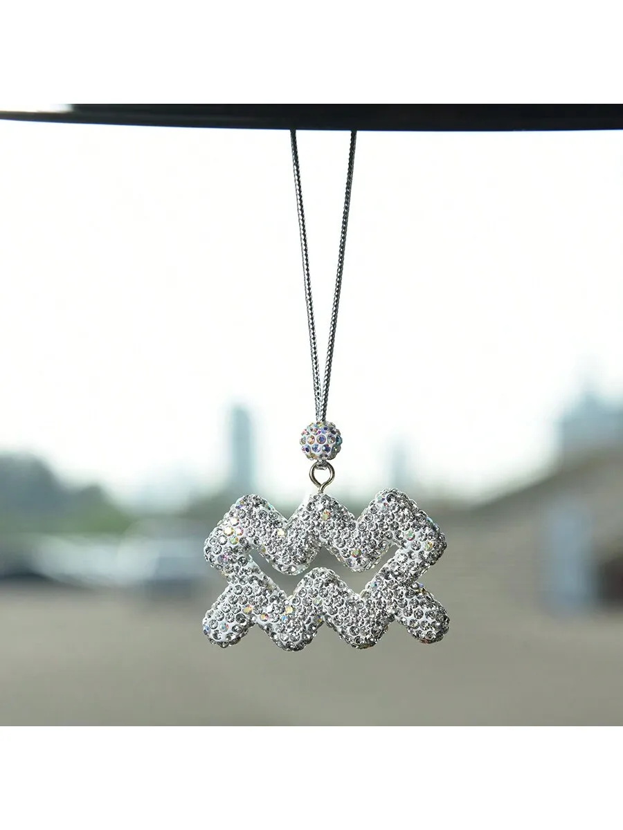 Colgante decorativo de espejo retrovisor de coche con diamantes de imitación del zodiaco Acuario para adultos