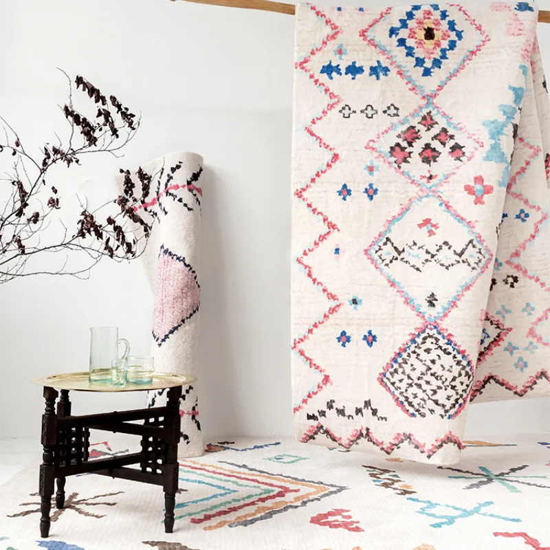 Moroccan Style Carpets for Living Room Fluffy Soft Bohemia Carpet American Retro Bedroom Decor Plush Rug Home Thicken Floor Mat
