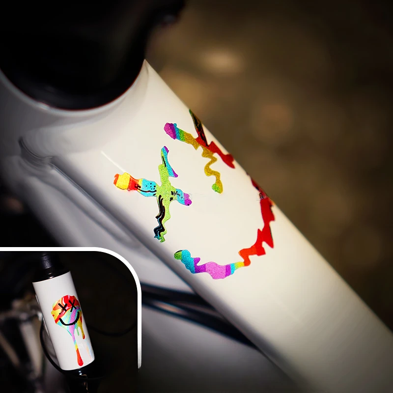1PC Colorful Funny Face Fluids Motorcycle Stickers Waterproof Fairing Fuel Tank Helmet Bike Frame Top Tube Durable Vinyl Decals