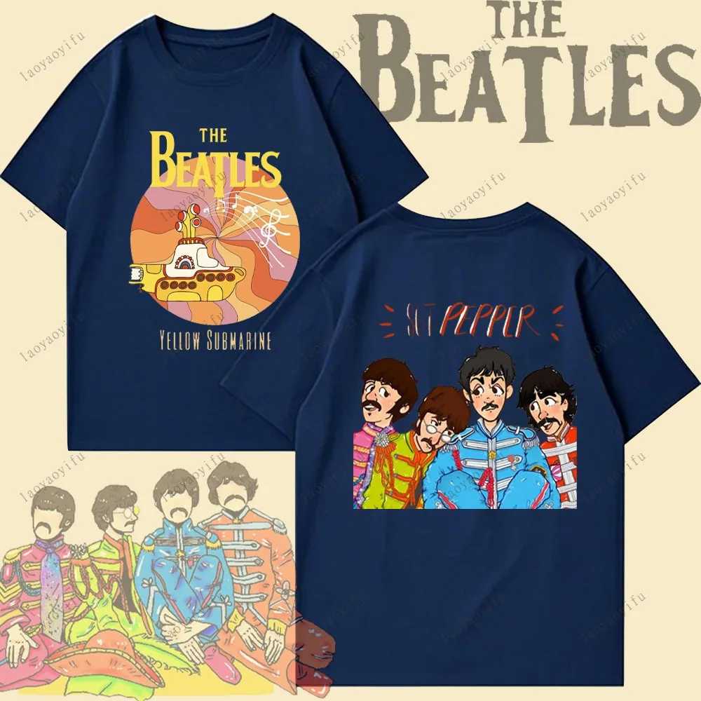 The Beatles Black Rock Band T-shirt Men's T-Shirt Y2k Street Fashion Streetwear High Quality Cotton Tops Aesthetic Clothes