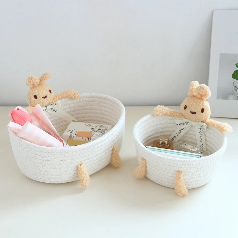 Cotton Rope Storage Basket Adorable Cotton Rope Hand Knitted Storage Container for Various Household Goods