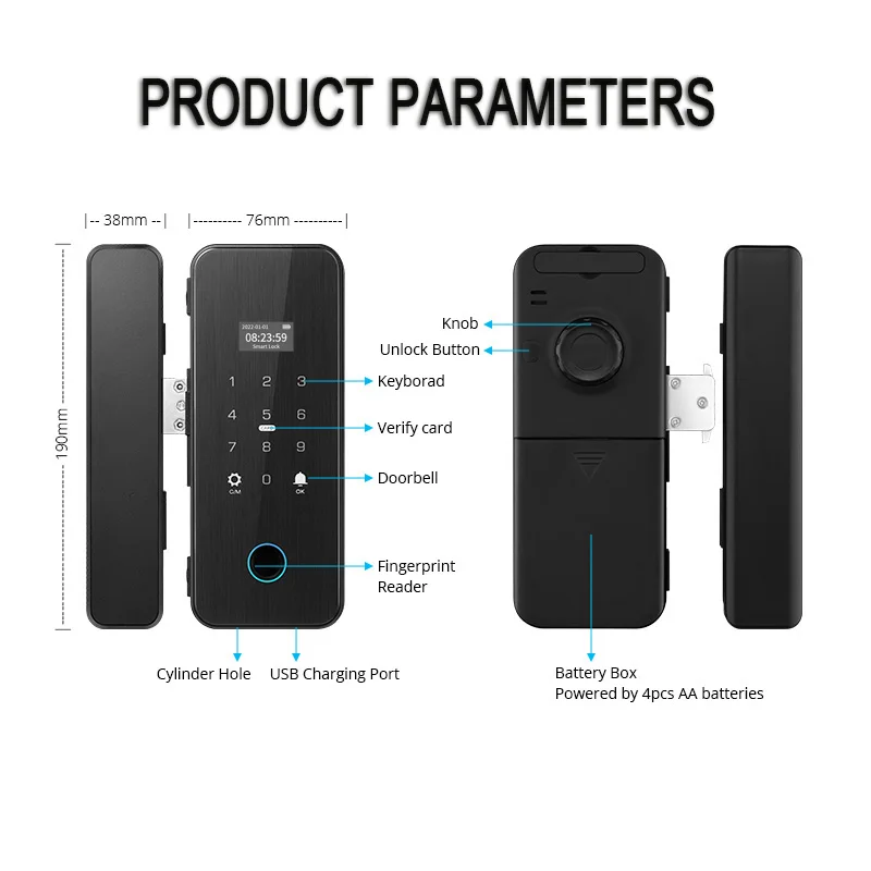 Imagem -04 - Tuya Inteligente Biométrico Fingerprint Lock Bloqueio Digital Eletrônico Broca Livre Porta de Vidro Porta de Madeira Wi-fi