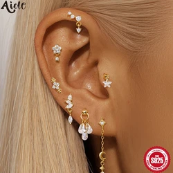 Aide 925 Sterling Silver Full Ear Dainty Piercing Ear Lobe Stud Earring for Women Helix Flat Earring Ear Bone Studs Fine Jewelry