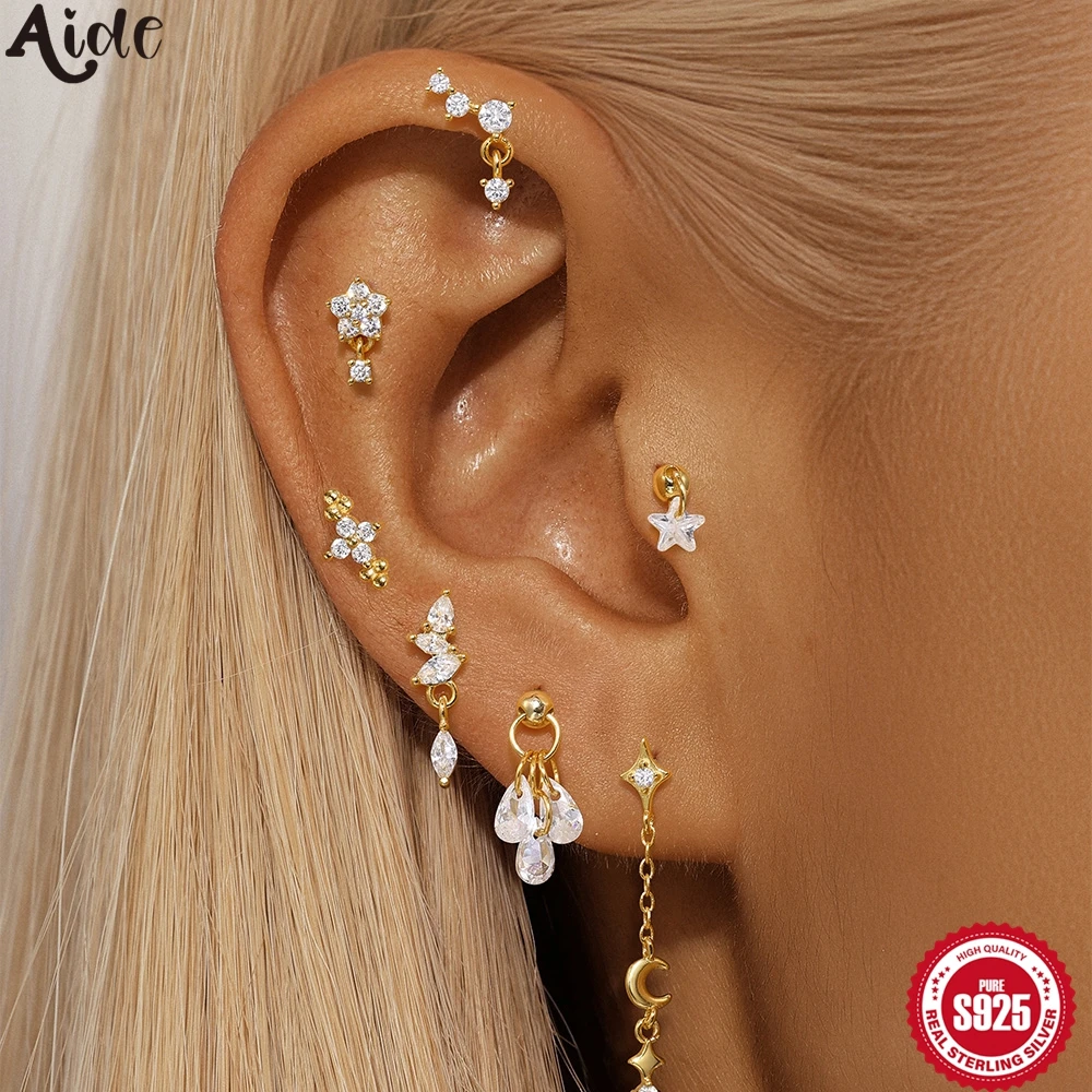 Aide 925 Sterling Silver Full Ear Dainty Piercing Ear Lobe Stud Earring dla kobiet Helix Flat Earring Ear Bone Studs Fine Jewelry