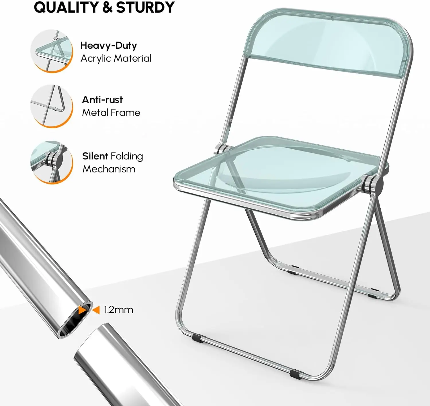 Acrylic Folding Chairs 4 Pack, Clear Chair Foldable and Stackable, Plastic Panel & Metal Chrome Frame