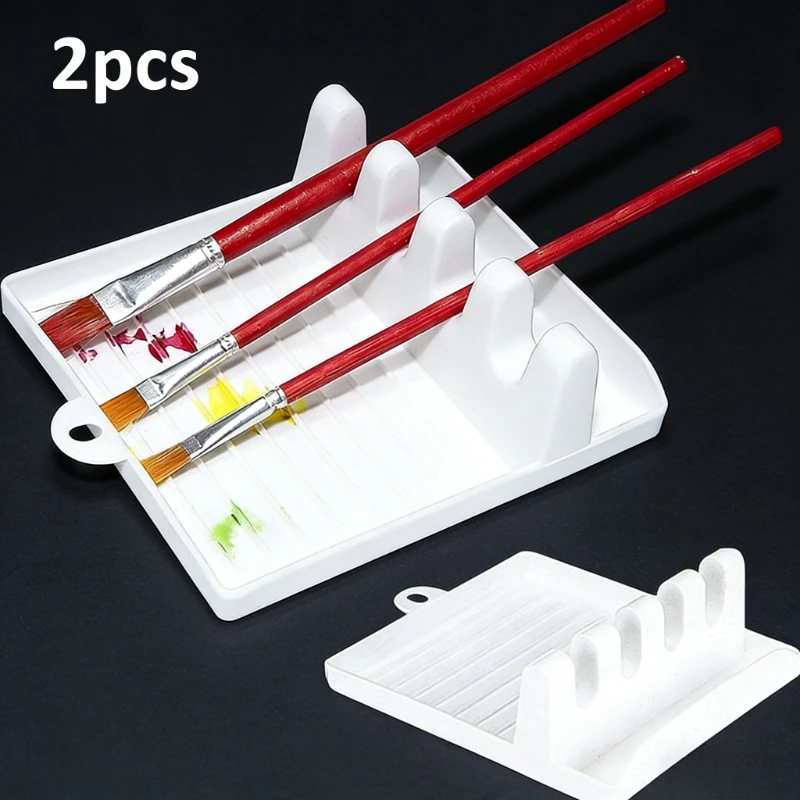 2pcs Paint Brush Rest Holder, 4 Slots White Plastic Brush Stand, Acrylic Painting,Artist Studio Supplies Accessories Art Kit