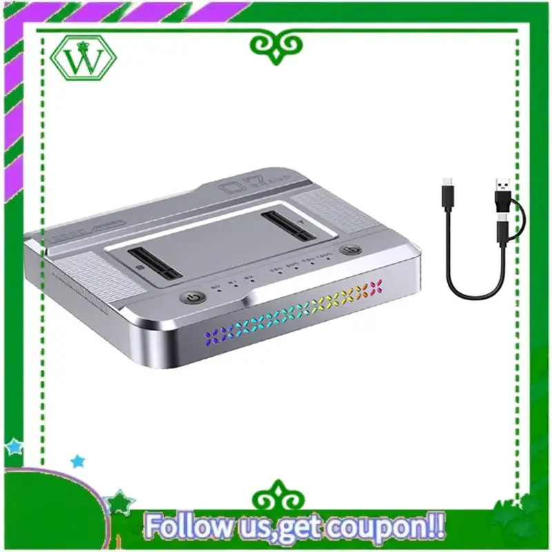 

ABIK-Dual-Bay M.2 NVME NGFF SSD Docking Station With RGB, USB3.2 GEN2 Type C 20Gbps Data Transfer, Offline Cloner Duplicator
