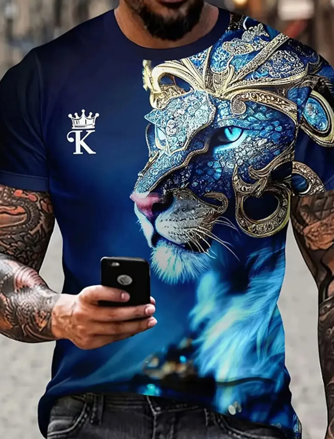 

2024 Summer T Shirt For Men Lion Graphics 3D Print Fashion Short Sleeve O-neck T-shirt Men's Clothing Casual T-shirts Streetwear