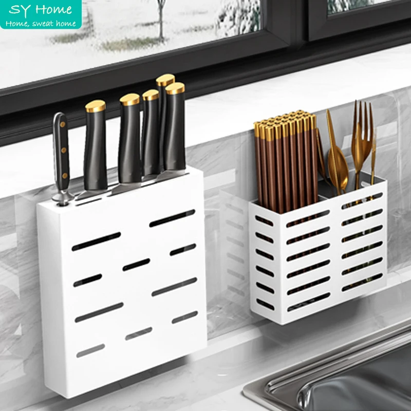 

Kitchen Chopsticks Basket Rack Stainless Steel Household Drain Knife Holder Supplies Storage Wall Shelf Organization Accessories