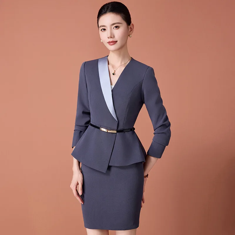 مجموعة بدلة احترافية للنساء للربيع والخريف، ملابس عمل لمدير الفنادق، مكتب أمامي أنيق على طراز آلهة لصالونات التجميل #4