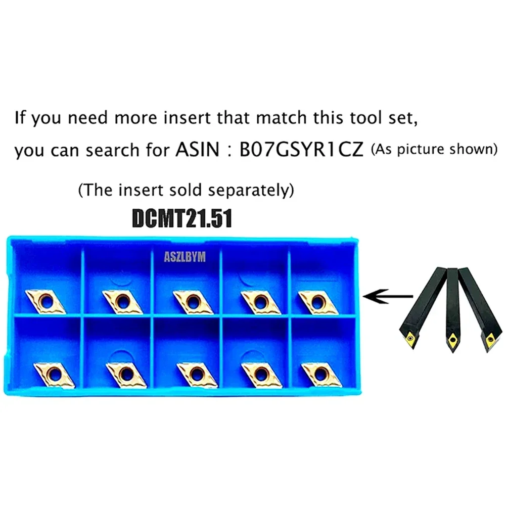 旋盤用ベンチバー,旋盤工具ホルダーsdncn10h07 sdjcl10h07 sdjcr10h07,dcmt21.51インサート,3個