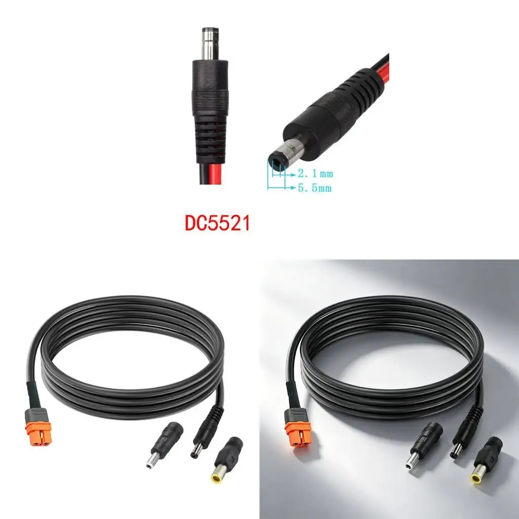 E1PF Power Transfer XT60i to DC5521 Cable with DC5525 and DC7909 Add-On Set, 15AWG Cord for Solar Energy Service Work