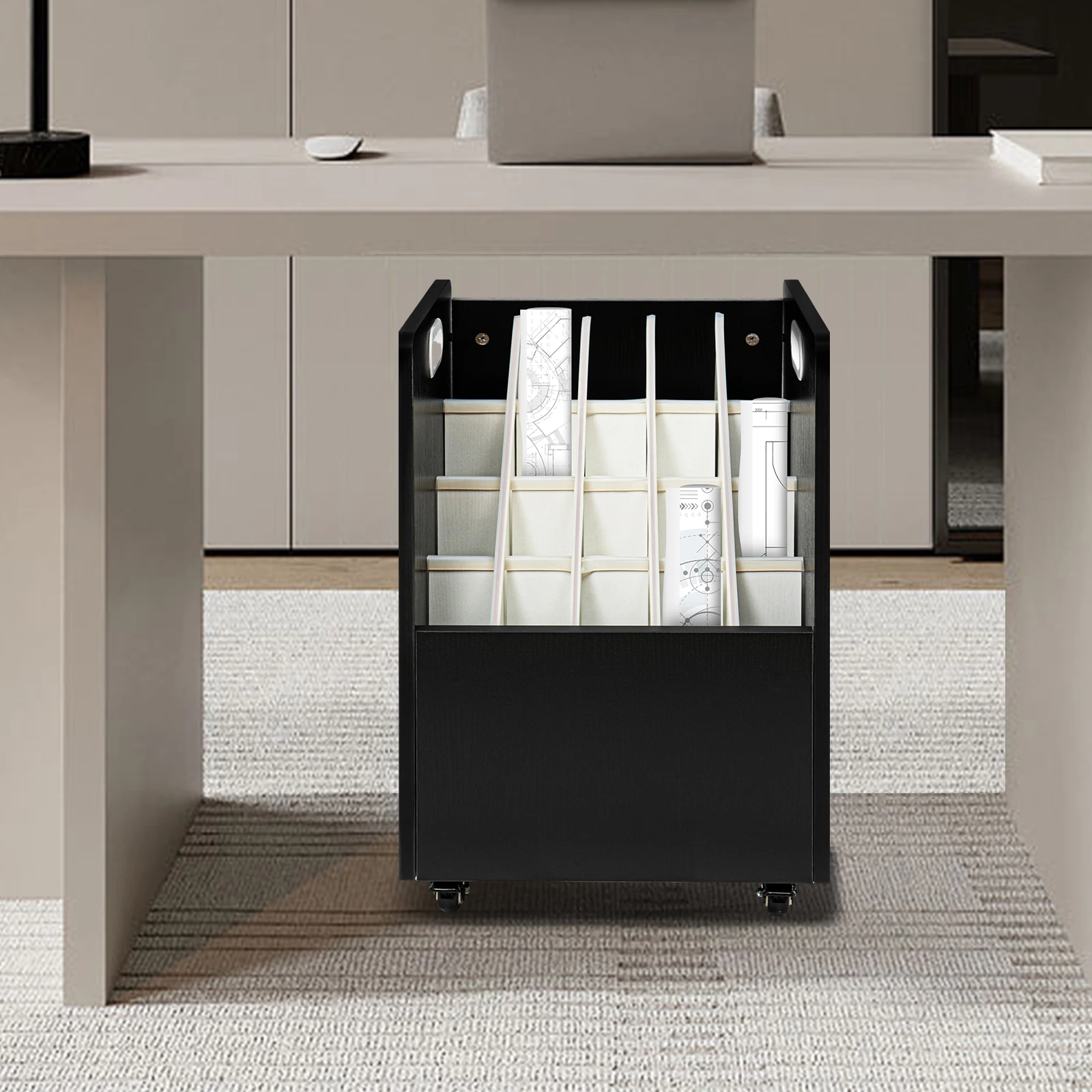 عربة تنظيم الملفات المتنقلة، حامل ملفات 20 فتحة مع عجلات، عربة ملفات متنقلة مقصورة