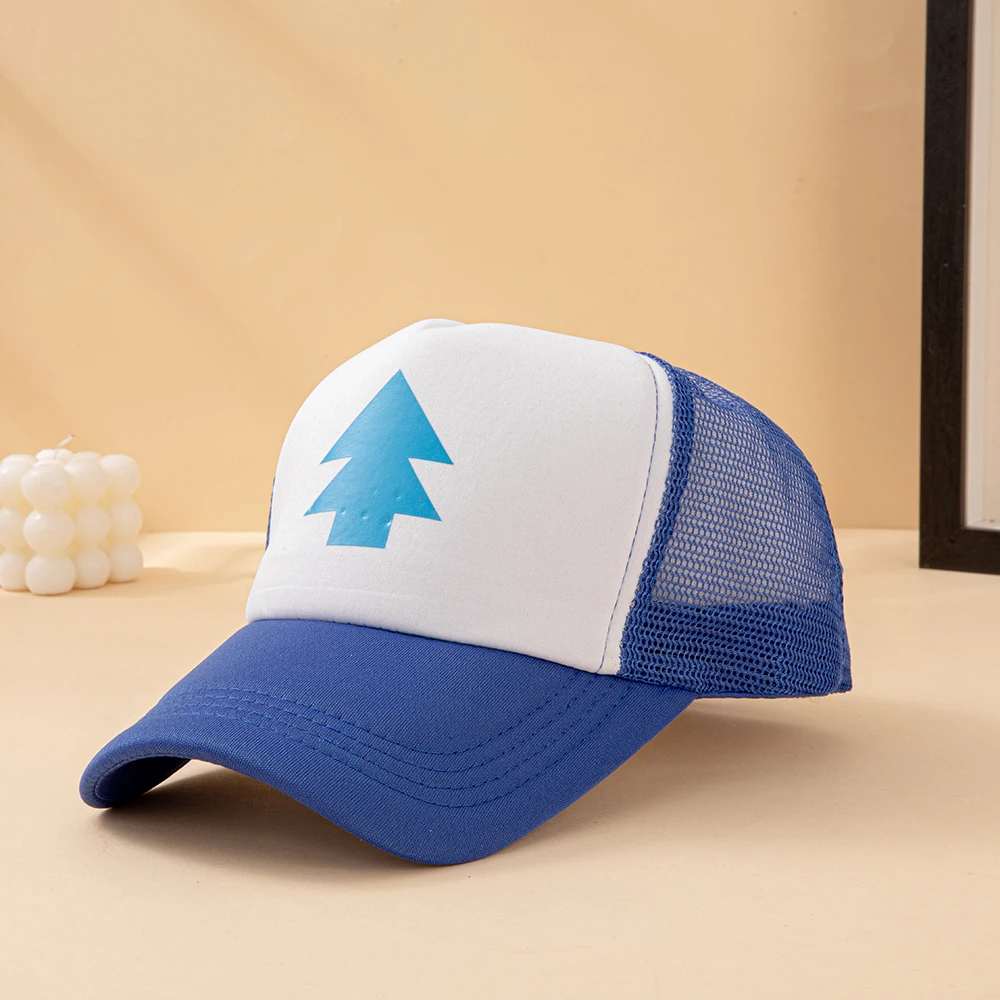 Anime Gravity Falls Dipper Pines Blue Pine Tree Print Trucker-Mütze für Herren und Damen, Cartoon-Cosplay, verstellbare Baseballkappe für den Außenbereich – Detail 1