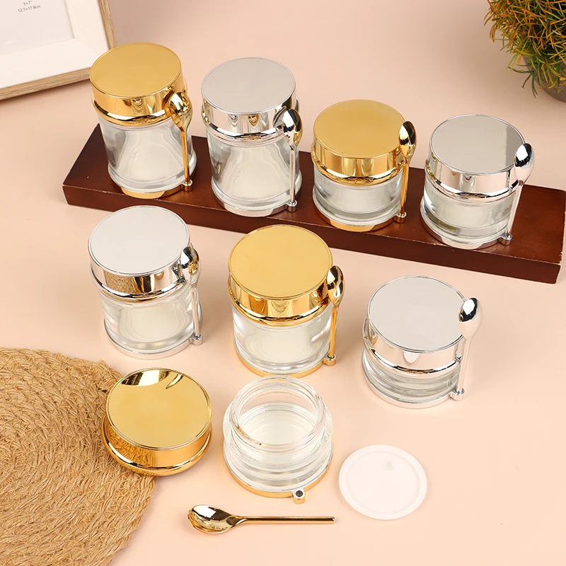 

Electroplating Empty Cream Jar Refillable Lotion Bottle With Spoon 30/50/80/100g Travel Face Cream Cosmetic Cotton Pad Container